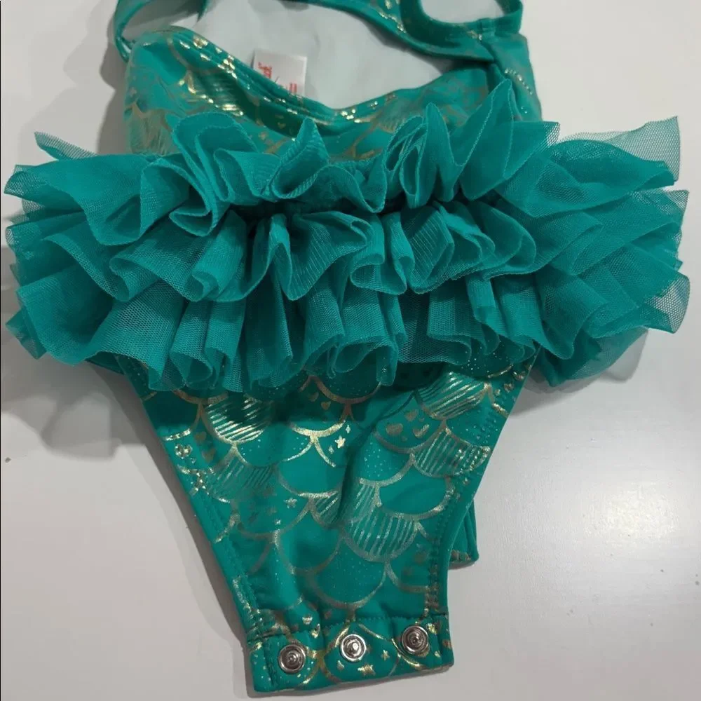 Girls Mixed Swimsuit Set - Teal, Coral & White EUC